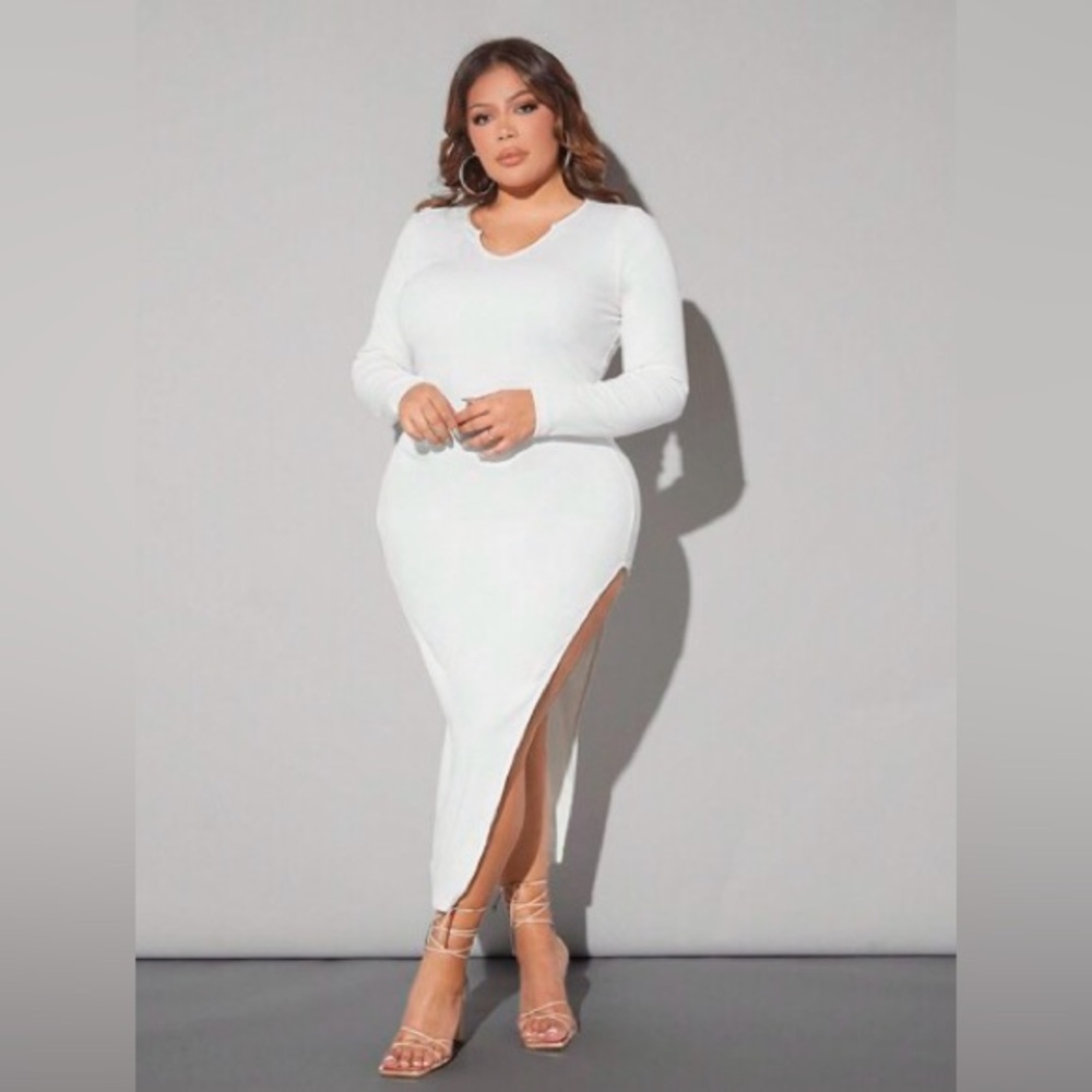 SHEIN sexy notched collar high slit dress‎